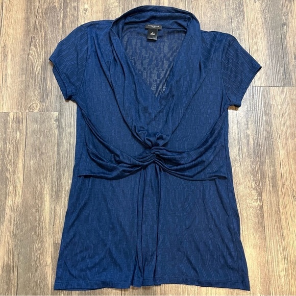 Ann Taylor Sleeveless Navy Blue Draped Front V Neckline Top Shirt Casual Soft M - Picture 1 of 11